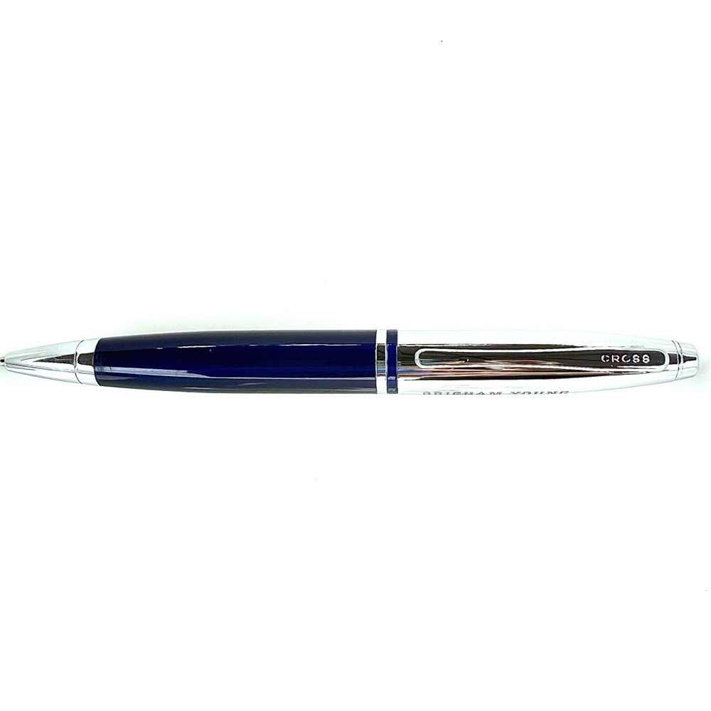 Cross Calais Ballpoint Pen Chrome/Blue Cobalt Engraved Brigham Young University